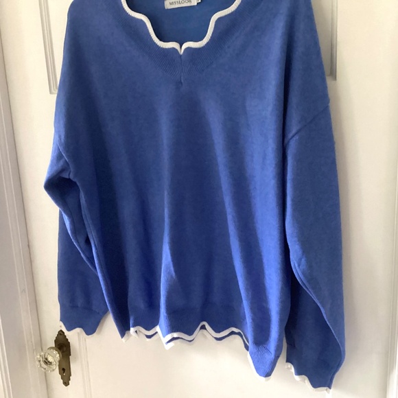 MISSLOOK Women's Blue Knitted Wool Pullover Sweater Scallop Hem Plus Size 4XL - Picture 3 of 12